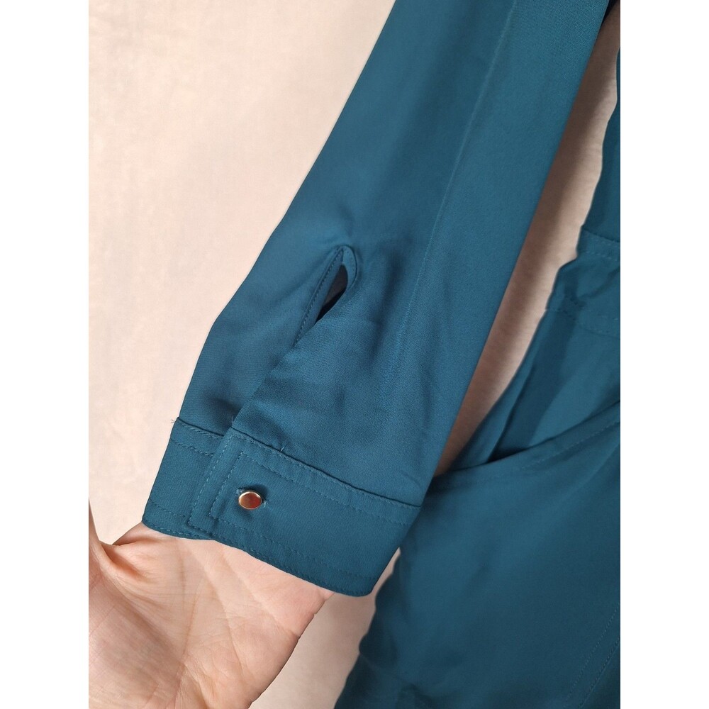 Jennifer Lopez Womens 14 Roll Tab Sleeve Shorts Romper Turquoise Green Pockets - Picture 5 of 15